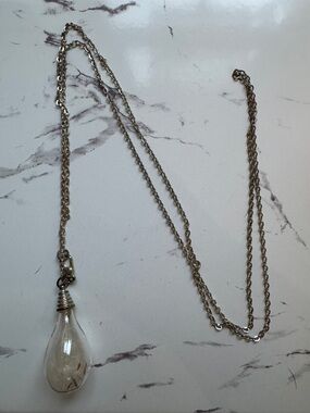 Delicate Silver Teardrop Dandelion Pendant Necklace - Clear